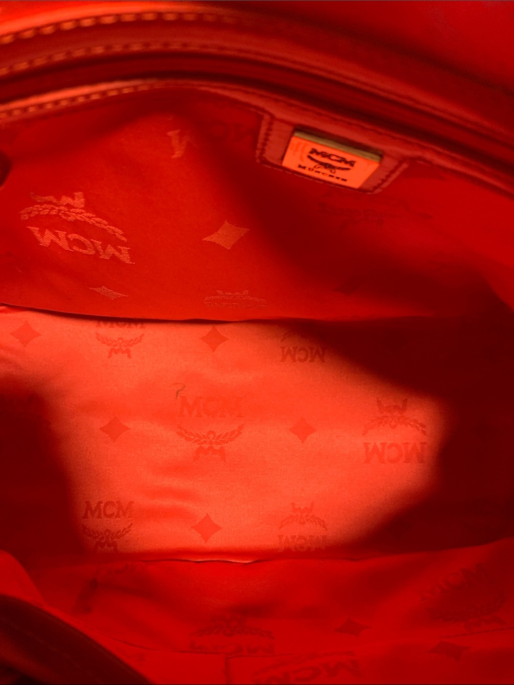 MCM Red Patent Leather Dome Tote with Gold Plaque Accent - Picture 8 of 12